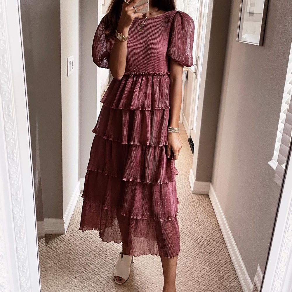 English Factory Burgundy Tiered Dress